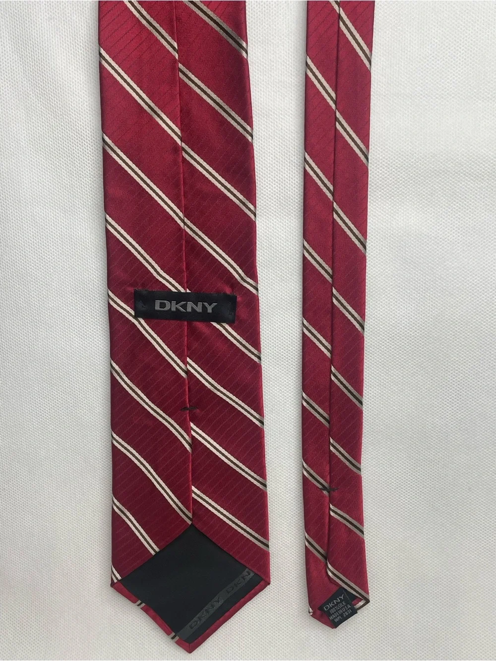 DKNY Champagne Gold Striped Burgundy Red Tie Classic Preppy Necktie Formal USA